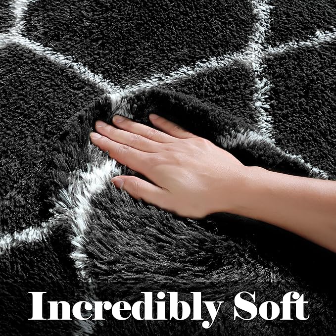 ONASAR 7x9 Area Rugs for Living Room Bedroom, Large Fluffy Black and White Throw Rug, Geometric Soft Plush Shaggy Indoor Floor Carpet for Nursery Kids Girls Boys Teen Dorm Home Decor Aesthetic