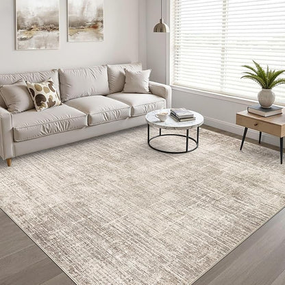 6x8 Area Rug Living Room: Washable Large Neutral Brown Rugs Abstract Soft Modern Stain Resistant Indoor Floor Non-Slip Carpet for Bedroom Nursery Kids Office Playroom Dining Room Under Table Home