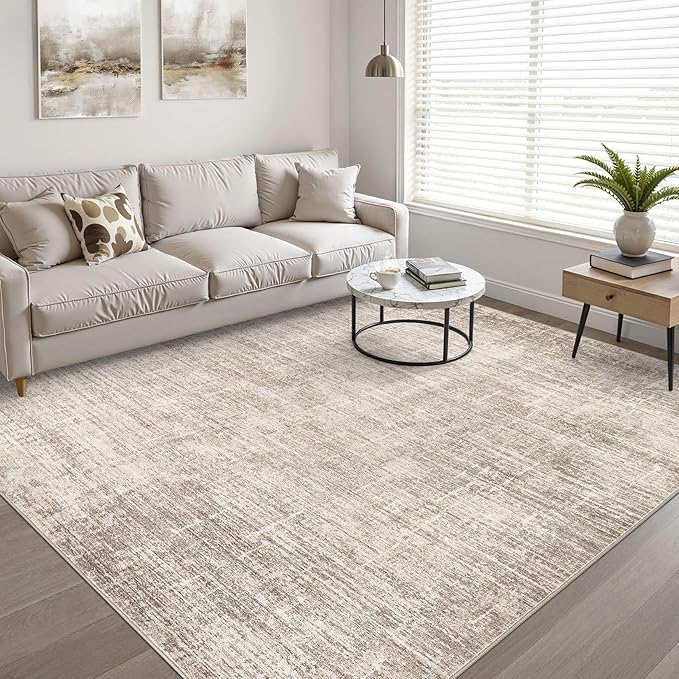 10x13 Area Rug Living Room: Washable Large Neutral Brown Rugs Abstract Soft Modern Stain Resistant Indoor Floor Non-Slip Carpet for Bedroom Nursery Kids Office Playroom Dining Room Under Table Home