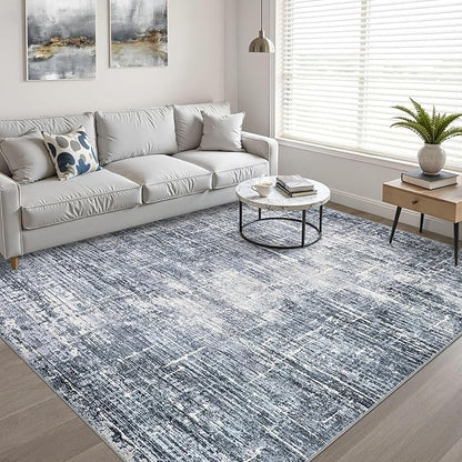 5x8 Area Rug Living Room: Washable Large Neutral Navy Rug Abstract Soft Modern Stain Resistant Indoor Floor Non-Slip Carpet for Bedroom Nursery Kids Office Playroom Dining Room Under Table Home