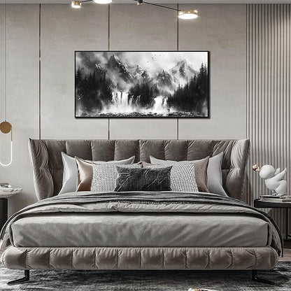 Foggy Forest Art Wall Decor for Living Room - Office Artwork Wall Decor - Black and White Framed Wall Art for Bedroom Size 24" x 48"