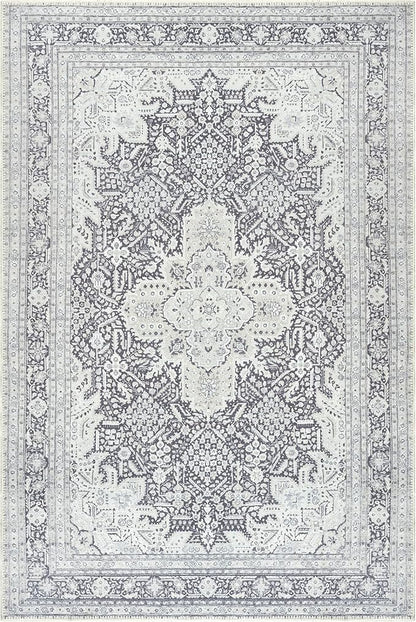 Bloom Rugs Washable Non-Slip 5' x 7' Rug - Charcoal Blue Traditional Medallion Area Rug for Living Room, Bedroom, Dining Room, and Kitchen - Exact Size: 5' x 7'