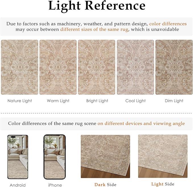 PureCozy Brown 2x6 Runner Rug Hallway Washable Vintage Carpet Kitchen Long Small Indoor Non Slip Soft Low Pile Thin Stain Resistant Distressed Accent Throw Rug for Bedroom Laundry Office Living Room