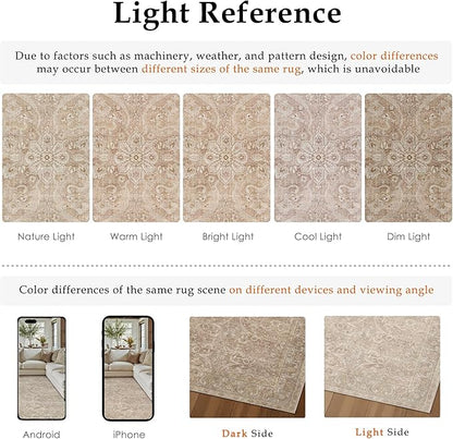 PureCozy Brown 2x6 Runner Rug Hallway Washable Vintage Carpet Kitchen Long Small Indoor Non Slip Soft Low Pile Thin Stain Resistant Distressed Accent Throw Rug for Bedroom Laundry Office Living Room