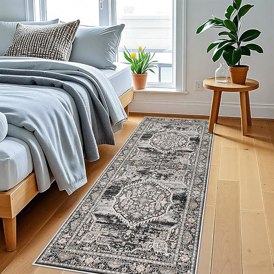 Washable Hallway Runner Rugs 2x6: Soft Ultra Thin Low Pile Carpet Machine Washable Indoor Lightweight Rug Runner Anti Slip Backing Rugs for Living Room Bedroom Kitchen 2'x6' Black