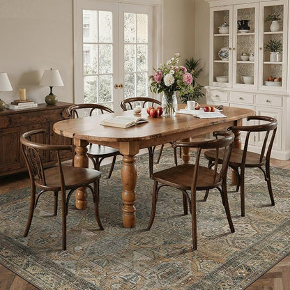 GENIMO 4x6 Area Rugs for Living Room, Machine Washable Non Slip Vintage Rugs, Low Pile Lightweight Chenille Print Rug for Bedroom, Dining Room, Home Office, Warm Taupe