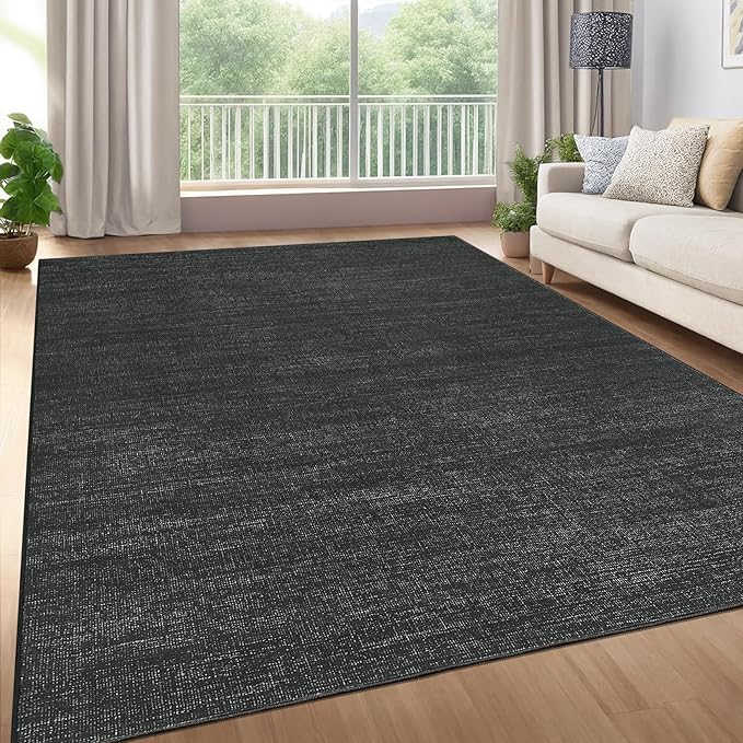 9x12 Area Rugs for Living Room Washable Solid Large Bedroom Rugs Non Slip Soft Modern Abstract Dining Room Throw Carpet Minimalist Classic Plain Area Rug for Nursery Kitchen Home Office, Black 9'x12'