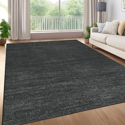 9x12 Area Rugs for Living Room Washable Solid Large Bedroom Rugs Non Slip Soft Modern Abstract Dining Room Throw Carpet Minimalist Classic Plain Area Rug for Nursery Kitchen Home Office, Black 9'x12'