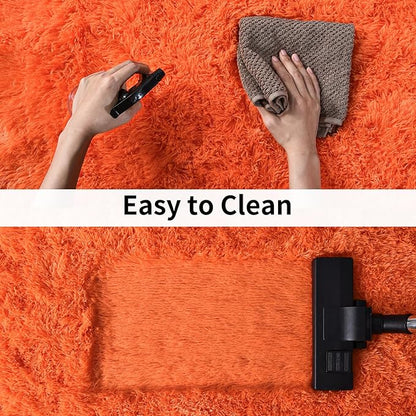 Soft Runner Rugs for Bedroom Hallways, 2x5 Orange Fluffy Shag Throw Area Rug Non Slip for Bedside Dorm, Long Shaggy Furry Carpet for Nursery Living Room