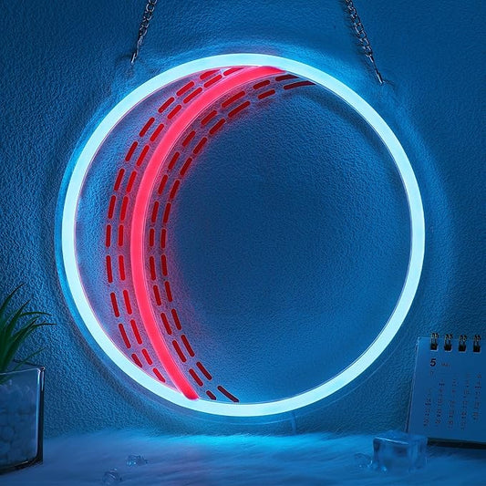 OkiyiD Cricket Ball Neon Sign – Sport Shaped LED Light for Game Room Man Cave Bar Decor, Cricket Gifts for Boys Men Dad Husband, USB Powered Dimmable Wall Decor Accessories