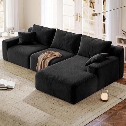 Homkdom L-Shaped Cloud Boneless Couch with Deep Seat, Modular Sectional Sofa with Oversized Chaise, 6 Layouts Combination for Living Room, Apartment, No Assembly (Black Check, Right Facing Chaise)