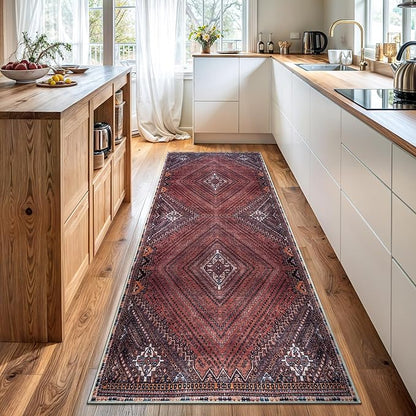 Bloom Rugs Washable Non-Slip 12 ft Runner - Red/Multicolor Traditional Bordered Runner for Entryway, Hallway, Bathroom, and Kitchen - Exact Size: 2.5' x 12'