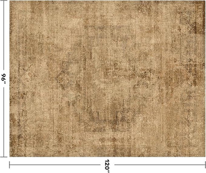 Hazo Haus Farmhouse 8x10 Rugs for Living Room - Brown and Gold Dining Room Area Rugs for Bedroom, Washable, Soft, Lightweight & Stain Resistance, Neutral Dark Vintage Medallion Decor