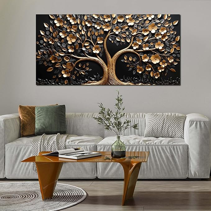 Tree of Life Canvas Wall Art for Living Room,Gold Canvas Wall Art for Bedroom,Tree Pictures Wall Decor 29 x 59 Inch