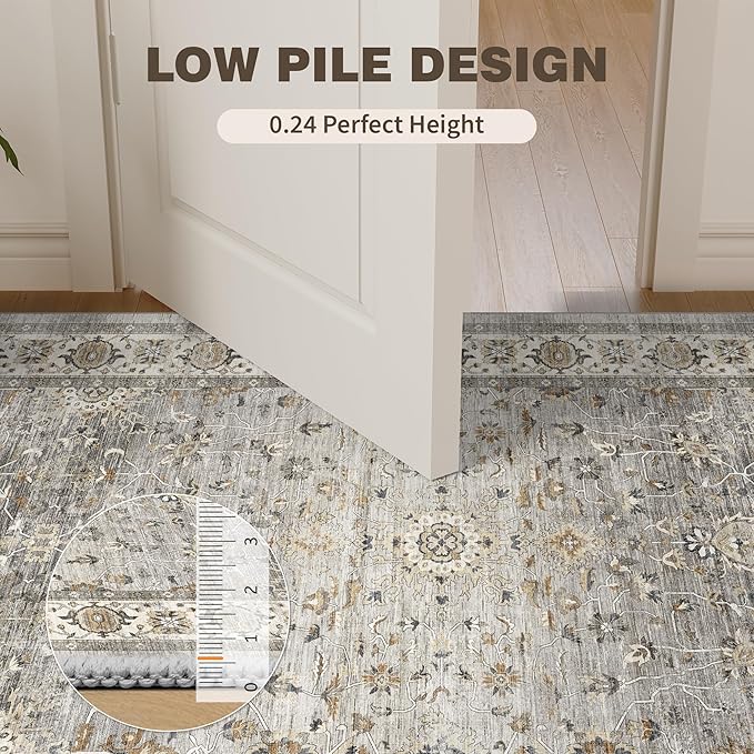 8x10 Area Rugs for Living Room, Machine Washable Non Slip Vintage Rug, Non-Slip Stain Resistant, Large Soft Home Decor Rug for Bedroom Dining Room (Ivory/Grey,8'x10')