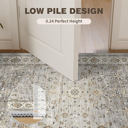 6x9 Area Rugs for Living Room, Machine Washable Non Slip Vintage Rug, Non-Slip Stain Resistant, Large Soft Home Decor Rug for Bedroom Dining Room (Ivory/Gray,6'x9')