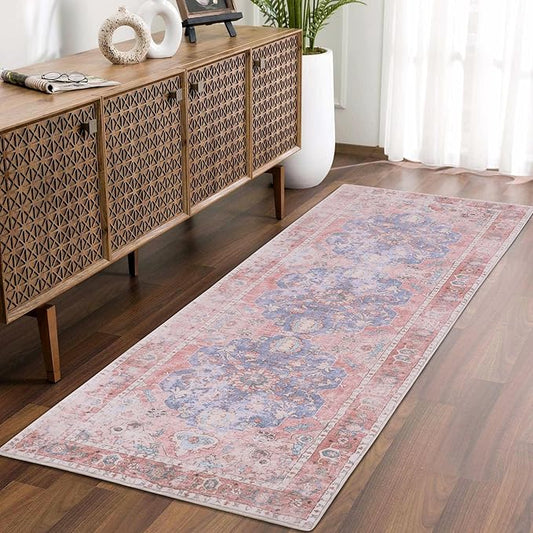 Sofrug Hallway Runner Rug, 2x6 Washable Pink Area Rug, Honeycomb Non Slip Kitchen Runner Rugs, Soft Faux Wool Carpet for Hallways Entryway Kitchen Laundry Bedroom