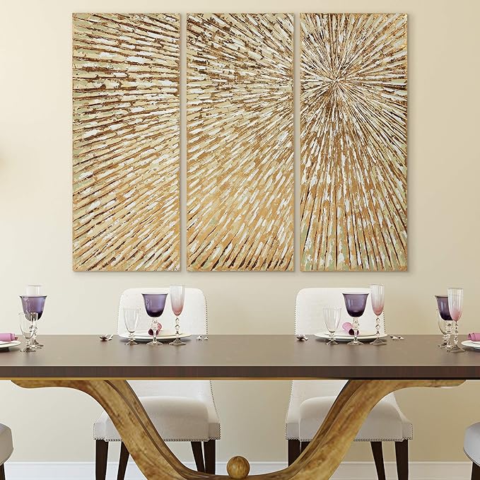 Empire Art Direct Gold Wall Art Textured Hand Painted Canvas by Martin Edwards, Triptych, 48" x 20" each, Sunshine