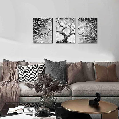 Tree Wall Art for Living Room - Modern Black and White Pictures Wall Art for Bedroom - 3 Piece Wall Decor for Office Size 12" x 16"