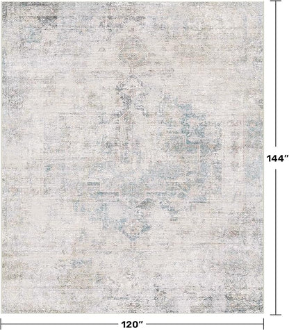 Hazo Haus Modern Living Room Rug - 10x12 Large Area Rug for Dining Room Table, Classroom, Slate Blue Grey, Lightweight, Soft & Foldable
