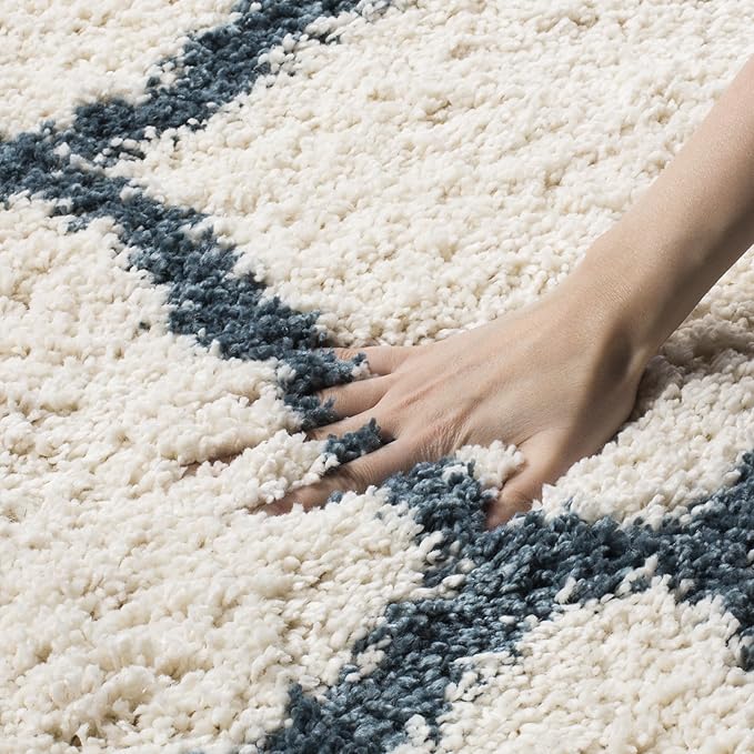 SAFAVIEH Hudson Shag Collection 7' Square Ivory / Slate Blue SGH283T Moroccan Trellis Non-Shedding Living Room Bedroom Dining Room Entryway Plush 2-inch Thick Area Rug