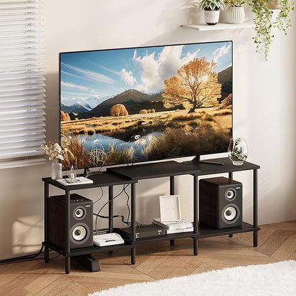 TV Stand, Entertainment Center, Industrial TV Media Console Table with Open Storage Shelves, 2 Tier TV Cabinet for Living Room, Bedroom LTS107BK