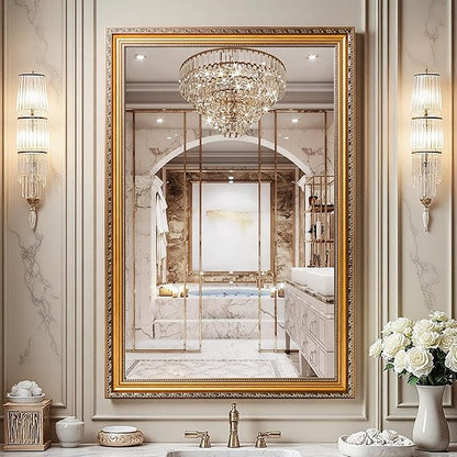 ROLOVE 34x24 Antique Gold Mirror for Wall, Ornate Vintage Wall Decor, Gold Framed Baroque Mirror for Fireplace Mantel, Living Room & Bathroom Vanity, Farmhouse Decor, Horizontal or Vertical