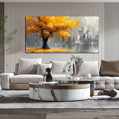 Large Yellow Tree Canvas Wall Art for Living Room Yellow and Grey Tree of Life Wall Art for Bedroom Office Modern Framed Canvas Prints Size 29x59