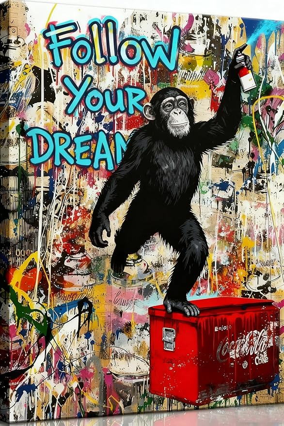 12x16 Graffiti Street Art Gorilla Canvas Wall Decor Urban Pop Funny Picture Monkey Framed Gallery Street Posters Teen Boys Bedroom Pictures Kids Room Prints Men Office Home Decoration