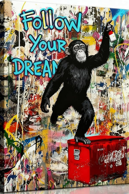 12x16 Graffiti Street Art Gorilla Canvas Wall Decor Urban Pop Funny Picture Monkey Framed Gallery Street Posters Teen Boys Bedroom Pictures Kids Room Prints Men Office Home Decoration