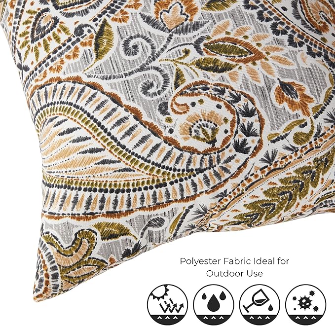 Set of 2 Outdoor Throw Pillows 19 x 12 Inch – Reversible Rectangle Patio Accent Pillows – Weather-Resistant Polyester Fabric – Eco-Friendly Recycled Polyfiber Fill – Arctic Paisley