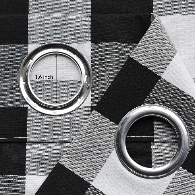 3 Pc Cotton Classic Country Farmhouse Kitchen Window Curtain Grommet Top -Black & White Buffalo Check Tier & Valance Set, 54" x 18" / 32" x 30"