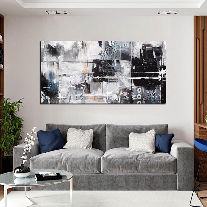 HUBOSKN Abstract Wall Art for Living Room Large Size - Black and White Canvas Wall Art for Office - Modern Art Wall Decor for Bedroom Size 29" x 59"