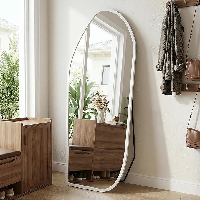 Suidia Full Length Mirror, Oversized Floor Mirror with Solid Wood Frame, Large Standing Mirror for Bedroom Living Room, Wood Art Style, White, 74" L x 32" W