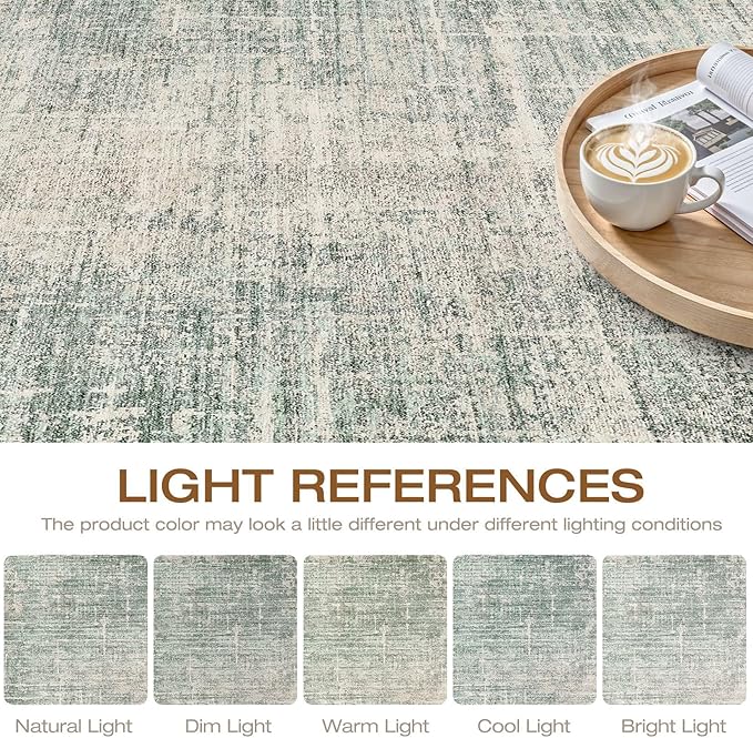 5x7 Area Rugs Living Room: Washable Large Neutral Green Rug Abstract Soft Modern Stain Resistant Indoor Floor Non-Slip Carpet for Bedroom Nursery Kids Office Playroom Dining Room Under Table Home