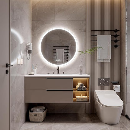 28inches Round wall LED Mirror,samrt Mirror Bathroom with Light,Anti- Fog,3 Colors Dimmable,Front and Backlit,CRI90+,Touch Button