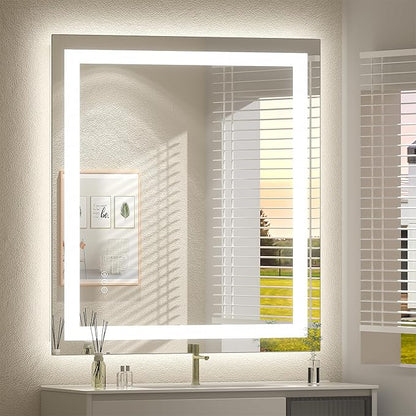 32x36 LED Bathroom Mirror with Lights, Lighted Bathroom Vanity Mirror for Wall, Backlit+Front Lit, Dimmable, Anti-Fog, Memory, Shatter-Proof, ETL Listed (Horizontal/Vertical)