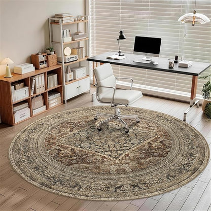Large Round Rug 6ft: Vintage Round Area Rugs for Living Room Bedroom Office Study Room - Soft Non-Slip Circle Carpet 6' - Oriental Dark Brown