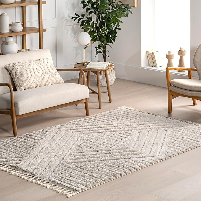 Nuloom Risette Geometric 3' x 5' Shag for Living Room Bedroom Dining Room Nursery, Beige