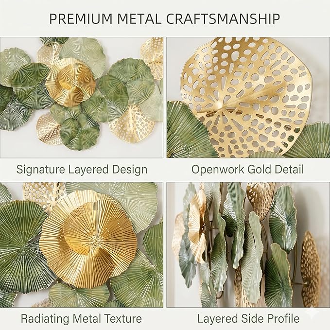 Axioglo Large Metal Wall Art Decor, 3D Abstract Lotus Leaf Design, Handcrafted Metal Wall Sculpture for Living Room, Bedroom & Entryway（67"）