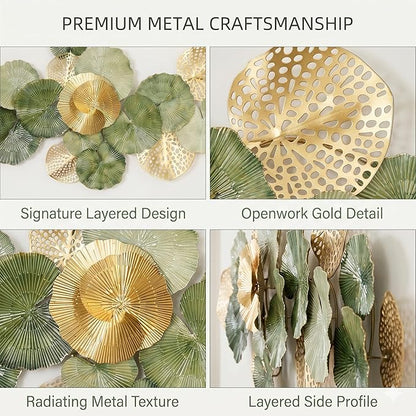Axioglo Large Metal Wall Art Decor, 3D Abstract Lotus Leaf Design, Handcrafted Metal Wall Sculpture for Living Room, Bedroom & Entryway（67"）