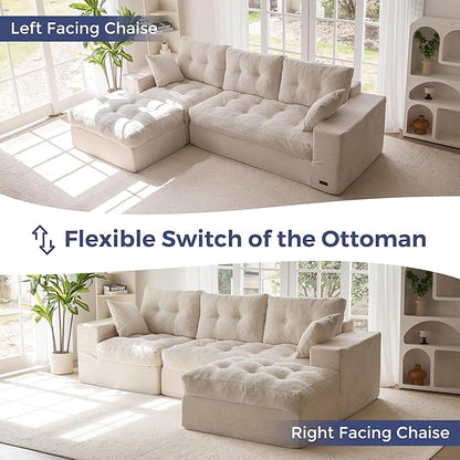MAXYOYO 104" L Shaped Modular Sectional Sofa with Ottoman, Cloud Boneless Couch with Layered Cushion, Upholstered Sofa Flexible Module Combination for Living Room, No Assembly, Beige