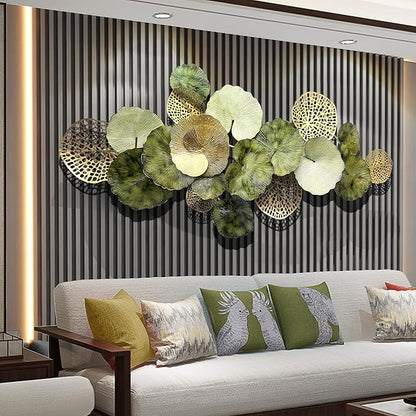 HAVFIFK iron Modern Metal Wall Art Decor, Large 3D Abstract Lotus Leaf Design, Handcrafted Iron Wall Decor for Living Room, Bedroom, Entryway, 51" Home Decoration