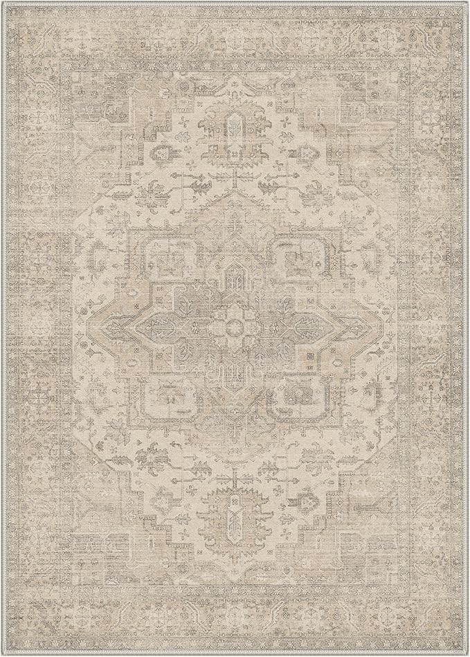 GENIMO 8x10 Area Rugs for Living Room, Machine Washable Non Slip Rugs, Low Pile Lightweight Print Rug for Bedroom, Dining Room, Home Office, Vintage Boho Brown