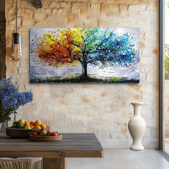 crmotu Tree of Life Large Wall Art for Living Room, Colorful Tree Abstract Art Prints Watercolor Canvas Painting, Modern Landscape Aesthetic Pictures Wall Decor for Bedroom Bathroom Office 29"X57"