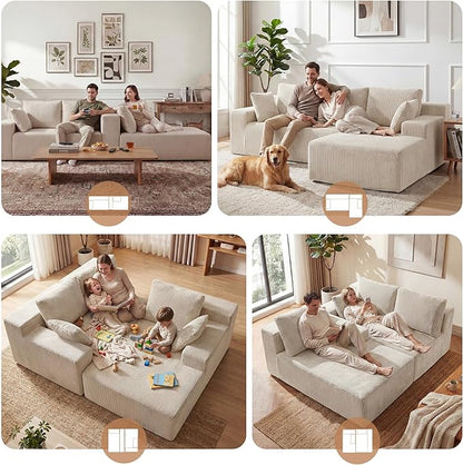 GRUSIGN Cloud Sectional Boneless Couches for Living Room, Modular L Shaped Couch with Deep Seat Oversized Right Facing Chaise, Memory Foam Compressed Spineless 3 Seater Sofa for Apartment, Taupe | No Assembly Required, Deep Seat, Cat-Claw Resistant, Hi...