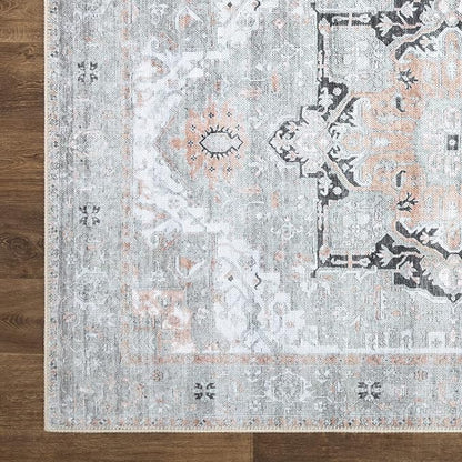 Bloom Rugs Washable Non-Slip 12 ft Runner - Gray/Coral Pink Traditional Runner for Entryway, Hallway, Bathroom, and Kitchen - Exact Size: 2.5' x 12'