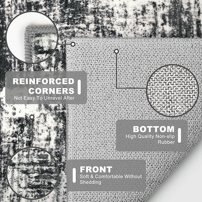 KILOCOCO Abstract Small Area Rug 2x3 Entryway Rug Washable Kitchen Rugs Door Mat Indoor Entrance Soft Pinted Non Slip Throw Rugs for Front Door Foyer Farmhouse Floor Mats, Black/Grey