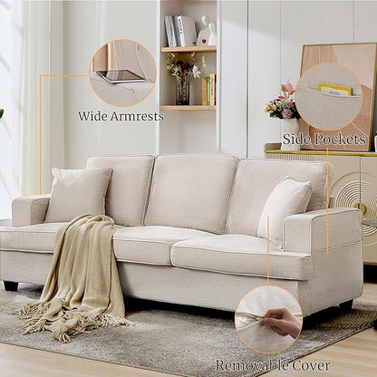Couches for Living Room, Couch Sofa with Cloud Comfy Deep-Seat, 3 Seater Modern Chenile Sofas for Living Room Bedroom Office Apartment, Beige