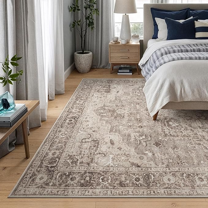 Bloom Rugs Washable Non-Slip 9' x 12' Rug - Beige/Gray Traditional Area Rug for Living Room, Bedroom, Dining Room, and Kitchen - Exact Size: 9' x 12'